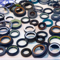 Various rubber products and sealing products at the exhibition stand. Industry